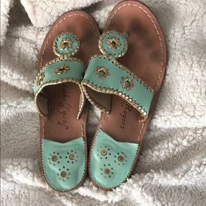 Jack Rodgers blue and gold sandals